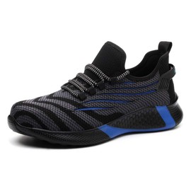 KTDYG Safety shoes, men's and women's work shoes, S3 lightweight, sporty protective shoes, steel toe trainers, blue, 43 EU