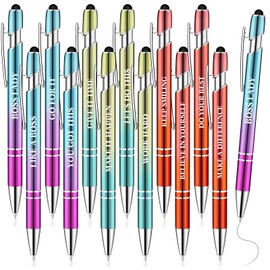 Zonon 12 Pcs Inspirational Pens Bulk Motivational Ballpoint Pen with Stylus Tip Inspirational Graduation Gifts for Teacher Coworkers School Office Supplies Black Ink(Plating Color,Motivational Style)