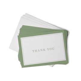 Hill Valley Greetings Formal Thank You Cards with Border - 48 Classic Note Cards with Envelopes - For Business Professionals & Special Events (Sage Green)