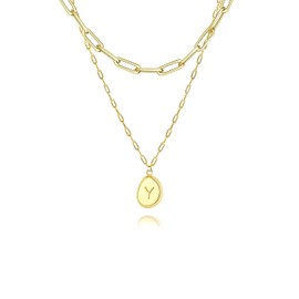 GLOQUAT Layered Initial Necklaces for Women Gold Paperclip Link Chain Coin Necklaces for Women 14K Gold Initial Necklaces for Women Initial Necklace for Jewelry