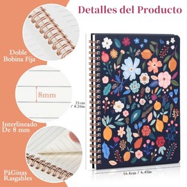 3pcs Cuaderno Espiral 240 Hojas Oficina Estudio Hogar Cuadernos Tapa Dura Estampado Floral Doble Bolsillo Agenda Personal Diario