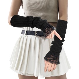 Arm Warmers for Long Sleeve Fingerless, Y2K Cool Girls Arm Covers, White Cute Harajuku Knitted Lace Arm Sleeve, Gothic Punk Hip Hop Accessories(Black)