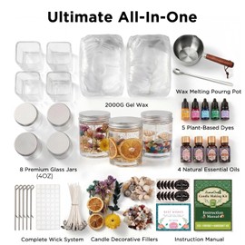 LumaCraft Clear Gel Wax Candle Making Kit – 4.4LB Transparent Jelly Wax with Boutique Fragrance Oils, Dyes, Glass Jars, Wicks & Decor Supplies, Luxury Complete DIY Starter Kit for Beginners & Adults