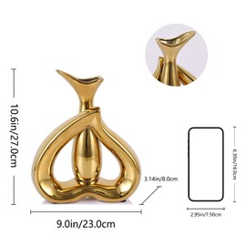 LCCCK Gold Vase Creative Love Flowers Vases,Ceramic Gold Vases for Decor,Gold Room Decor, Modern Gold Vases for Centerpieces, Elegant Gold Vase for Living Room,Shelf, Hotel, Wedding Decor