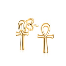 Christian Religious Symbol of Life Egyptian Dangle Lever Back Ankh Cross Stud Earrings for Women Teenagers Polished .925 Sterling Silver, Sterling Silver, No Gemstone