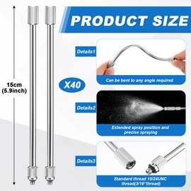 Yaocom 40 Pack Flexible Nozzle Extensions 5.9 Inch Brass Mist Rod for Mister Nozzles Bendable Copper Extended Pole 10/24 UNC Thread For Garden, Humidification, Outdoor Cooling, Dust Control
