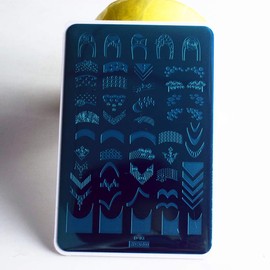 2pcs French Rectangle Nail Stamping Plates English Letter Flowers Image Painting Nail Art Stencils Heel Bow Lollipop Pattern Manicure Template 9.5x14.5CM Nail Stamp Tools (D-03 and D-05)