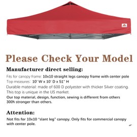 SCOCANOPY Commercial 10x10 Canopy Replacement Canopy Top with Air Vent,Canopy Cover ONLY, (Red)