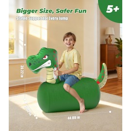 JOSEN Large Inflatable Bouncy Dinosaur Hopper Toy with Hand Pump, Kids Indoor Outdoor Ride on Bounce Animal, Bouncing Horse Hopping Toy for Boys, Girls Up to 220lbs, Birthday Gift for 4 6 8 Year Old