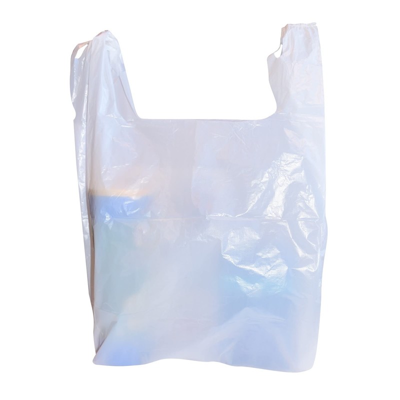100 Large Plastic Grocery T-Shirt Bags - Plain White 12"