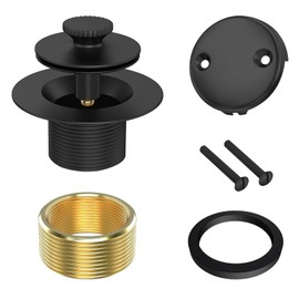 All Brass Bathtub Drain Lift & Turn Tub Trim Set Conversion Kit Assembly, Bathtub Drain Replacement Trim Kit with Two-Hole Overflow Faceplate (Matt Black)