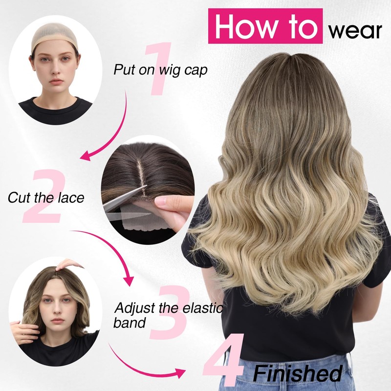 Auburn Wig for Women, 18 Inch Middle Part Wavy Synthetic