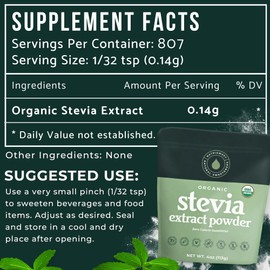 NatriSweet Stevia Powder, 4 oz, Pure Stevia Sweetener with No Additives, No Fillers, Zero Carbs, Zero Calorie, Organic Stevia Powder For Sugar Substitute, 300 Times Sweeter Than Sugar, 800+ Servings