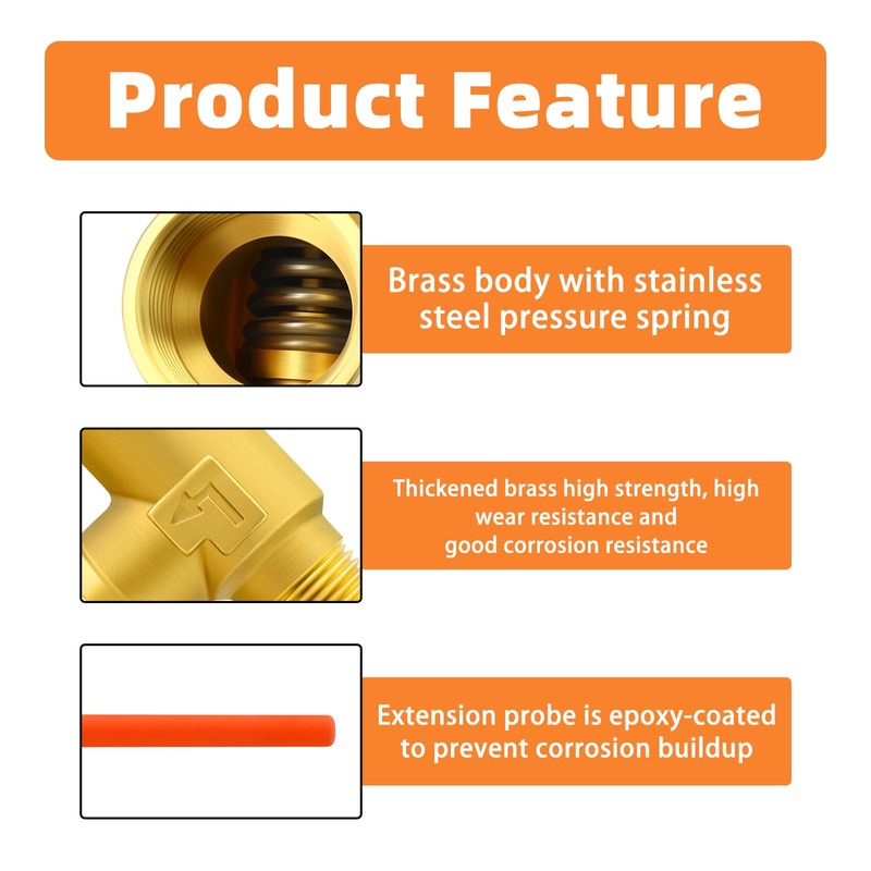 GASHER 1/2" BSP RV Water Heater Temperature and Pressure Relief