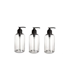 Natural Farms 3 pack- 8 oz Clear PET Boston Round Plastic Bottle with Black Pump