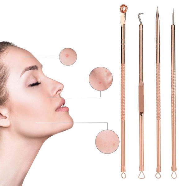 Blackhead Remover 4 Pieces/Set Stainless Steel Dual Head Tips Blackhead Extractor Acne Remover Tool Tweezers Acne Removal Kit