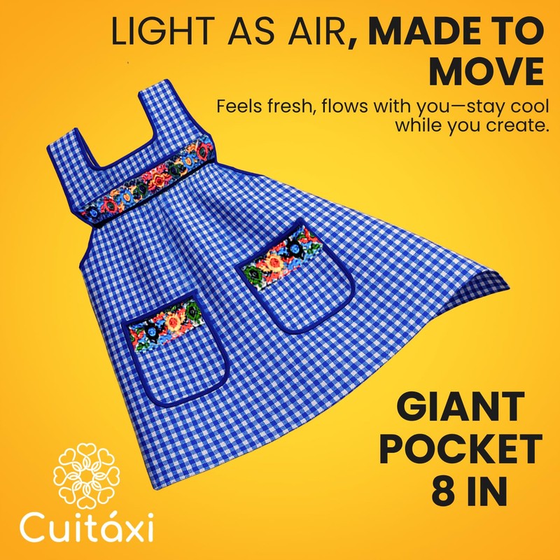 Cuitáxi Traditional Mexican apron for women with pockets beautiful flower