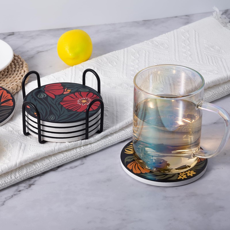 STARUBY 6 Pieces Ceramic Coasters Coasters with Holder Coasters Coffee