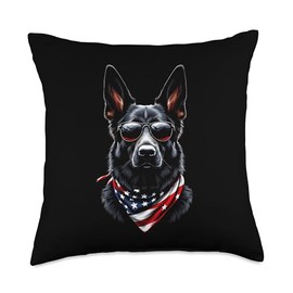 Black German Shepherd American Flag 4th July German Shepherd Throw Pillow