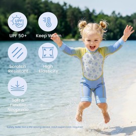 Heccei Baby Wetsuit, Warm Neoprene Thermal Wet Suits, UPF 50+ One Piece Toddler Wetsuit for Boys Girls Beach & Water Play