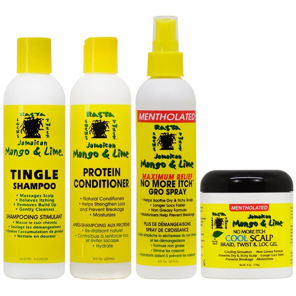 Jamaican Mango & Lime Cooling Scalp Care 4-piece"Set" (Shampoo, Conditioner, Maximum Relief Spray 8 oz, Cool Scalp Braid and Twist & Loc Gel)