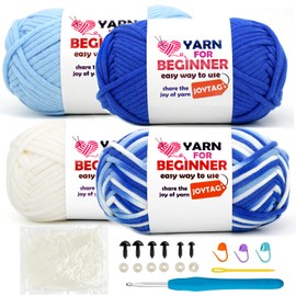 4 Pack Rainbow Beginner Crochet Yarn for Crocheting and Knitting Multicolor Cotton Crochet Yarn for Beginners with Easy-to-See Stitches Cotton-Nylon Blend Easy Yarn for Beginners(Blue Tone)