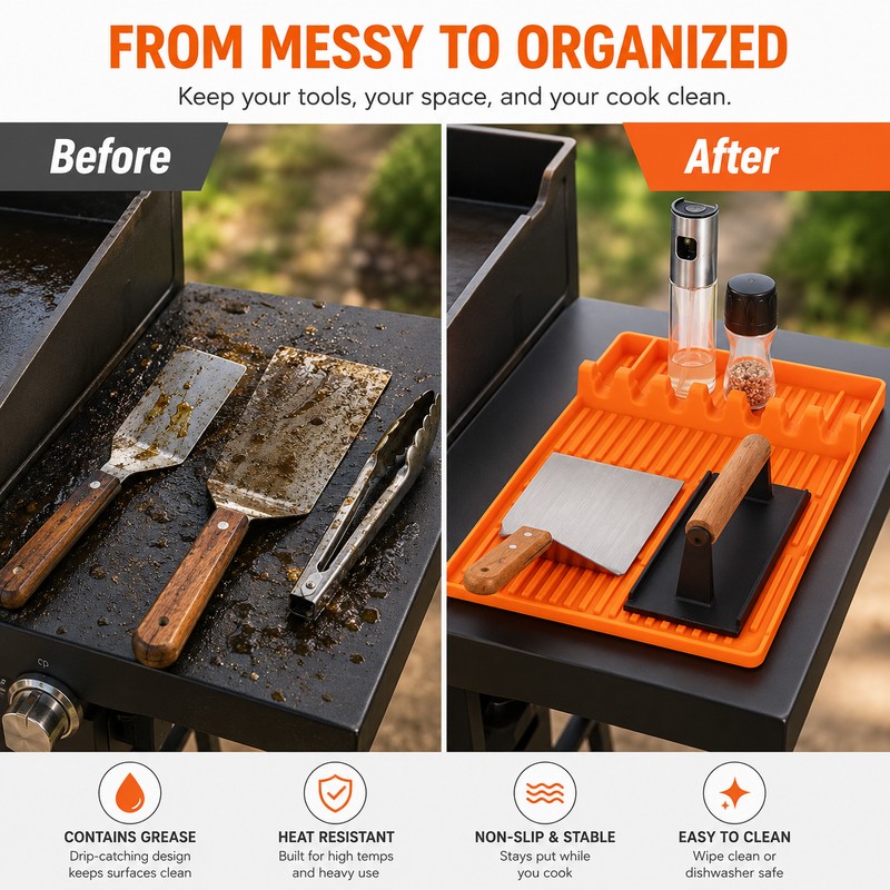 Silicone Griddle Tool Mat for BBQ Cooking – Heat-Resistant Spatula