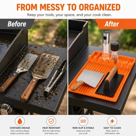 Silicone Griddle Tool Mat for BBQ Cooking – Heat-Resistant Spatula Rest with Drip Pad for Grill Setups