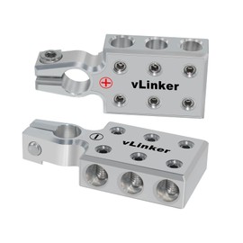 V-gate vLinker 6x1/0 Gauge AWG Lead-Acid Battery Terminals Clamp, 6061 Aluminum Battery Terminal Positive (+) Negative (-) Set, for SAE/DIN/EN Tapered Top Post, 6-Way Battery Connectors