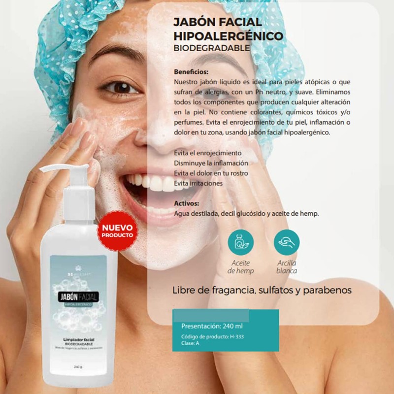 Jabón facial hipoalergénico hidratante 250 ml Beohemp