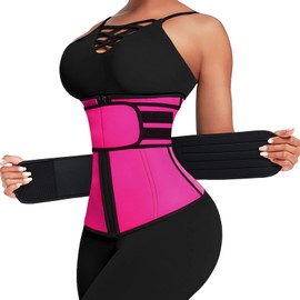 Wonder-Beauty Waist Trainer for Women Plus Size Two Belts Neoprene Workout Corset Waist Trainer Cincher Trimmer Sauna Belt with Zipper