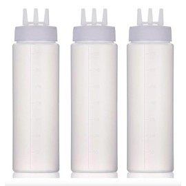 Juego de 3 Botellas de Plástico con 3 Agujeros para Condimentos, Salsas, Aceite, Vinagre, 20CM (370ML-3 Agujeros)