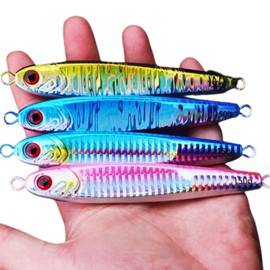 bath&bath Metal Jig Lures, Set of 4, 4 Colors, Red Snapper Jigging, Offshore, Kayak Fishing, Saltwater Fishing, Boat Fishing, Sea Bass, Flounder, Blue, 5.3 oz (150 g)