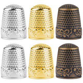 6 Pcs Metal Thimbles for Hand Sewing, Metal Sewing Thimbles, Metal Sewing Fingertip Protectors Thimbles, Thimbles Pad Guard Cover Quilting Craft Accessories for Knitting Needlework DIY Tools