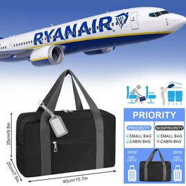 Flintronic for Ryanair Airlines Cabin Bag 40x20x25, Underseat Small Cabin Bag with Shoulder Strap, Foldable Travel Duffel Bag, Water-Resistant Hand Luggage for Women Men, with Luggage Tags, 20L