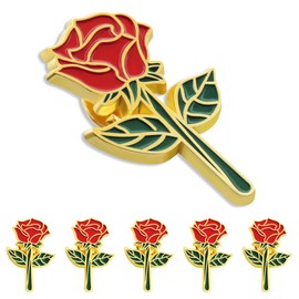 Pack of 6 Red Rose Flower Enamel Lapel Pin 1.4 Inch -Metal Souvenir Hat Men Women Patriotic Travel Badge Brooch