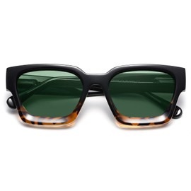 PUBOWT Thick Square Sunglasses for Men Women Retro Chunky Rectangle Sun Glasses UV Protection Shades Designer Style PT2008 Black/G15 Lens