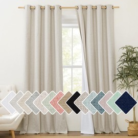 NICETOWN 100% Blackout Natural Linen Curtains 95 inches Length for Dining Room, 2 Panels Set, 52" Wide, Farmhouse Style Room Warming Window Draperies with Thermal Insulated Liners for Winter