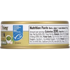 Bumble Bee Prime Basil Pesto & Roasted Garlic Yellowfin Tuna in Extra Virgin Olive Oil, 5 oz Can - Wild Caught Ahi Tuna - 28g Protein Per Serving - Non-GMO, MSC Certified Sustainable Seafood