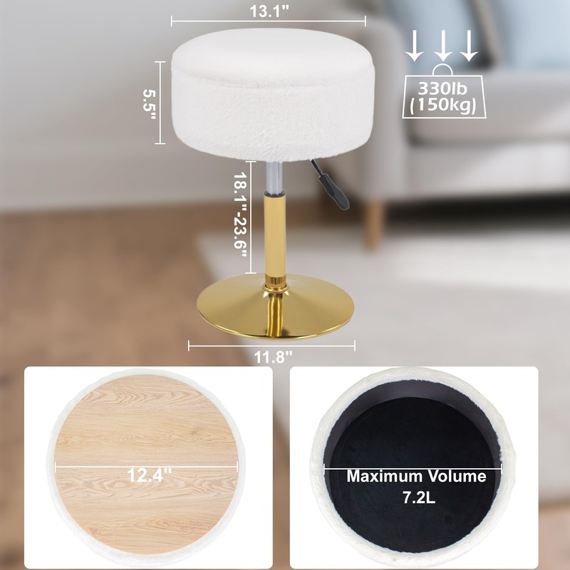 LITZFUR Adjustable Vanity Stool for Makeup Room, 360° Swivel Gold