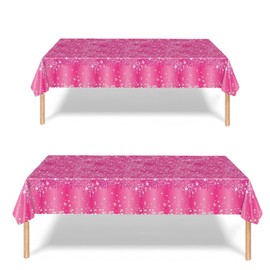 2P Hot Pink Party Plastic Table Cloth,137x274cm Shiny Glitter Hot Pink Tablecloths Rectangular Diamond Pink Party Dining Table Cover Pink Tablecloths for Baby Shower,Wedding,Birthday Tablecloth Décor