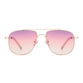 OUWEN Stylish Y2K Square Aviators Women’s Sunglasses, Golden Rim with Gradient Light Pink Lenses Sunnies OW2231D