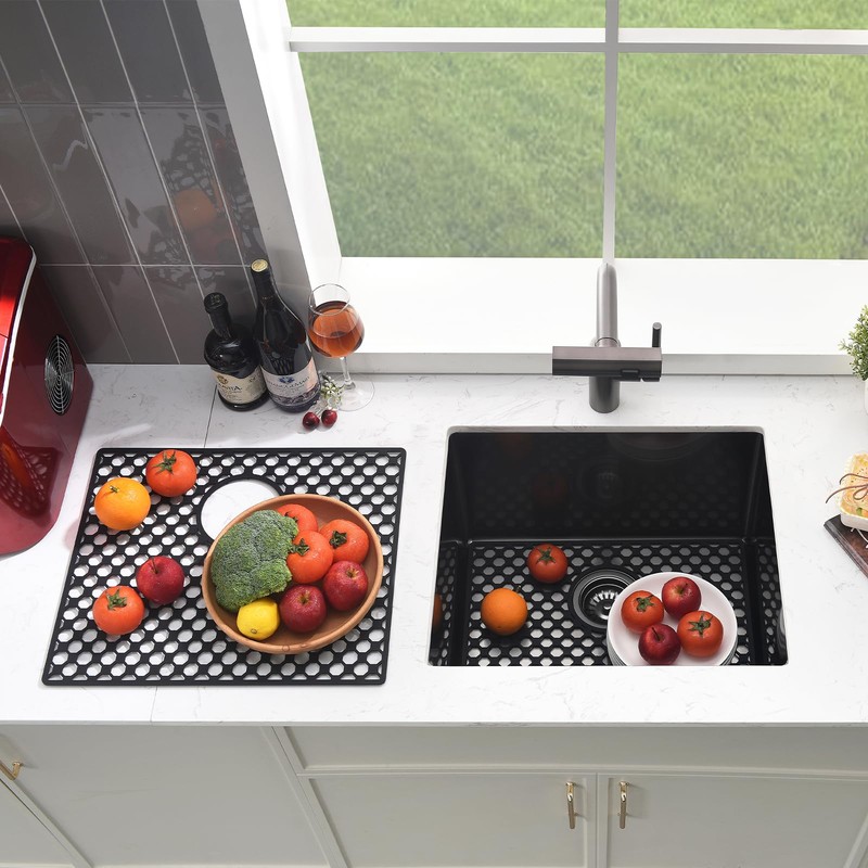 Brovy Black Silicone Sink Mats,18.6''x 15.6'' Kitchen Sink Mats for