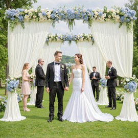 Ivory Backdrop Curtains 12 ft X 10 ft Wrinkle Free Polyester Fabric Photo Backdrop, 2 Panels 12ft X 5ft Ivory Drapes for Birthday Party, Wedding, Photography Background Decorations