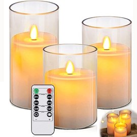 Vela Electrica LED, Juego de 3 Velas sin Llama de 10cm, 12.5cm, 15cm, Velas con Luz Led Decorativas y Control Remoto, Velas de Acrílico Blancas