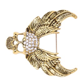 Crystal Skull Head Brooch, Fashion Drill Skull Brooch Handmade Exquisite for Coat for Suit (Old Gold)