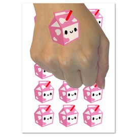 Cute Kawaii Strawberry Milk Carton Temporary Tattoo Water Resistant Fake Body Art Set Collection - 15 2" Tattoos (1 Sheet)