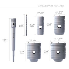 GSTK 10pcs Concrete Hole Saw Set （30mm 40mm 50mm 65mm） with SDS Plus Shank Connecting Rod and 5pcs Dust Catchers, Concrete Hole Saw Kit for Concrete|Cement|Brick Stone|Wall.