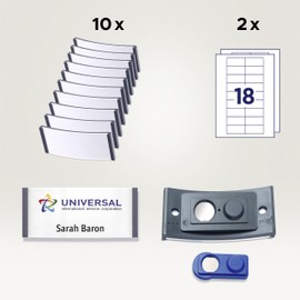 Badgepoint polar30 Name Badges (70 x 30 mm, 10 Signs with Magnet, Twist-Proof, with Print Sheet for Name Cards and Templates for Printing, Magnetic Name Tags for Clothes), Anthracite