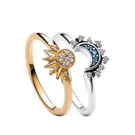 Ring Gold Silver Set, Rings Women Silver 925, Heavenly Sun Ring Gold and Moon Ring Silver Matching Rings, Sun and Moon Ring Set Women's Ring Dupes Jewellery Gift for Women Mother's Day (Size 7),